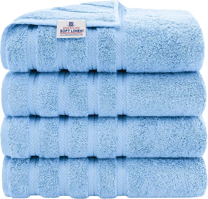 American Soft Linen 100% Cotton Luxury Turkish Towels, 4 PC Bath Towel Set | Soft Absorbent Quick Dry OEKO Tex Standard 100 Certificated Durable Machine Washable Breathable Premium Hotel Quality