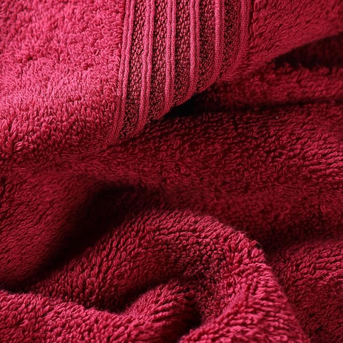 Superior Egyptian Cotton Bath Towel Set, Towels For Home Bathroom, Master, Guest Bath, Decor Essentials, Quick Dry, Absorbent, Large Body Towels, Spa, Hotel, Resort, Adult, Kids, Set of 8, Burgundy