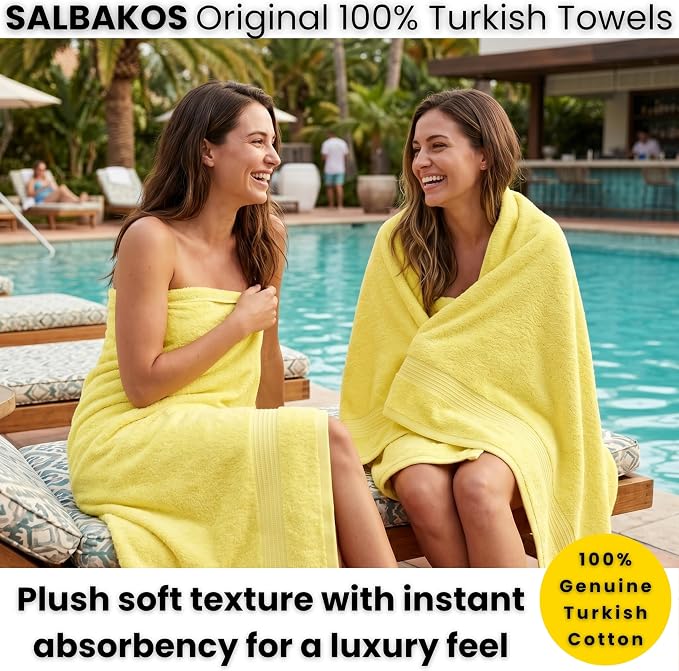 SALBAKOS 2-Piece 100% Turkish Cotton Extra Large Bath Towel 35x70 inch | Premium Hotel Quality Bath Sheet Towels | Thick, Soft, Absorbent, Oversized Bath & Beach Towels (Yellow, 2 Bath Sheets)