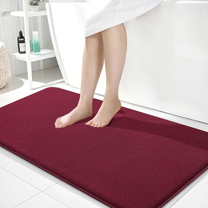 OLANLY Thick Memory Foam Bathroom Runner Rugs 44x24, Extra Soft Absorbent Long Bath Rug, Quick Dry, Non-Slip, Machine Washable Bath Mats for Bathroom, Tub and Shower, Home Decor Accessories, Burgundy