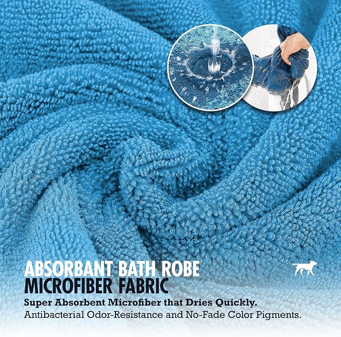 Tuff Pupper Fast Drying Dog Bath Robe | 800 GSM Plush Dog Towel Bathrobe/Dressing Gown | Super Absorbent Pet/Puppy Bathrobe | Adjustable Hood & Belly Strap | Super Soft | Fast Drying (XXXL, Blue)