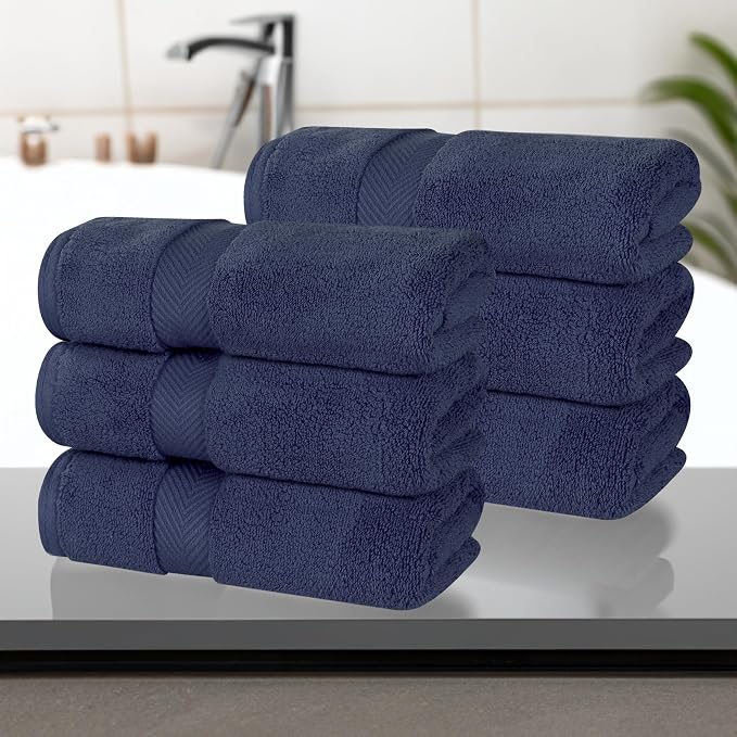 Superior Cotton Hand Towel Set, Medium Sized Towels, Plush Soft Absorbent Bathroom Basics, Home Essentials, Spa, Salon, Hotel, Kitchen, Luxury Quick Dry, Zero Twist Collection, Set of 6, Midnight Blue
