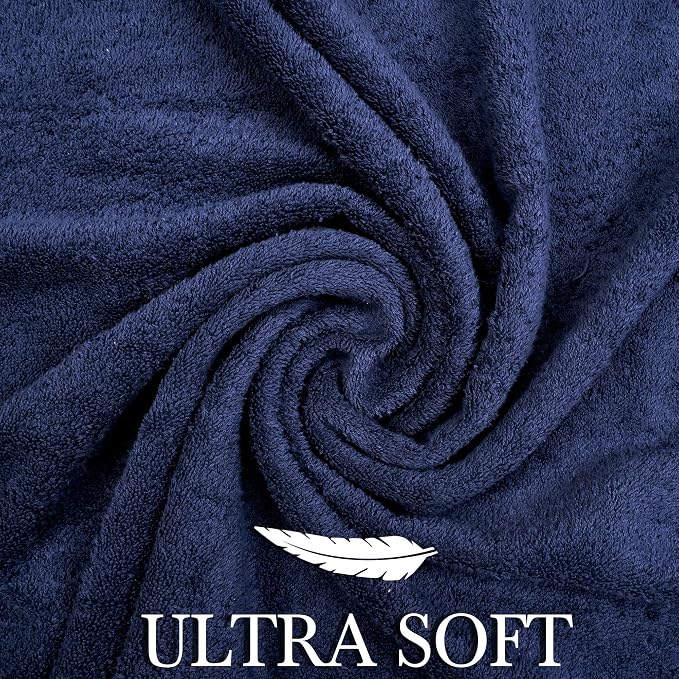 Luxury Cotton Bath Towel Set - 6 Piece, Navy Blue, Solid, Heavy Weight, 100% Cotton, Machine Washable