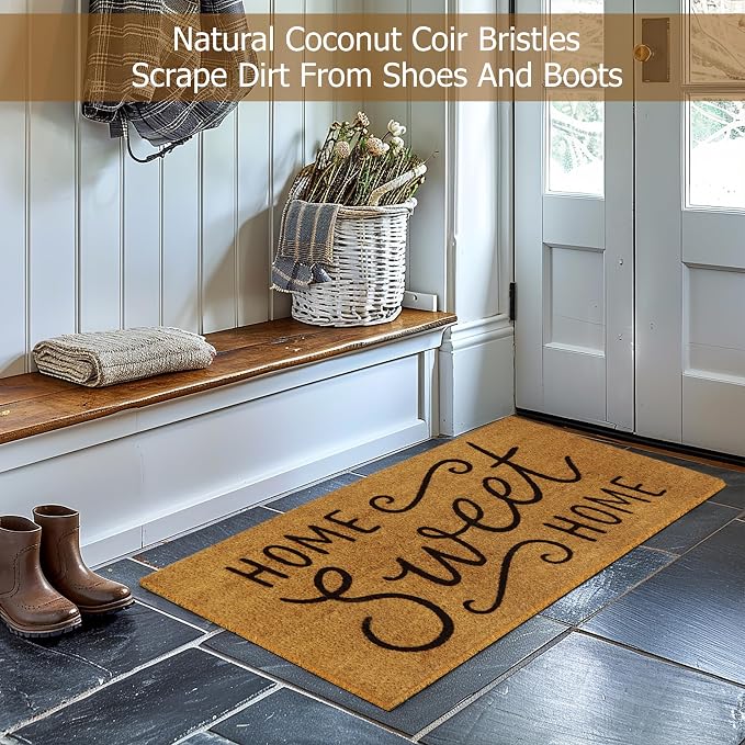 Croft&Cane Home Sweet Home Doormat – Extra Wide 17x39 Non Slip Natural Coco Coir Door Mat – Dirt Trapping Indoor Outdoor Large Entryway Rug for Wide Doorways Patio Porch High Traffic Areas