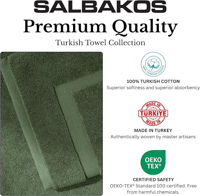 SALBAKOS 100% Turkish Cotton Bath Mat Set 2-Piece - 20x34 inch, Hotel & Spa Collection, Soft, Absorbent, Long Lasting, Durable Bathroom Rugs | Made in Turkey (Green, 2 Bath Mats)