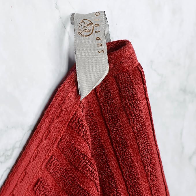 Superior Cotton 4-Piece Solid and Ribbed Hand Towel Set, Hand Towels- 16" x 28", Burgundy
