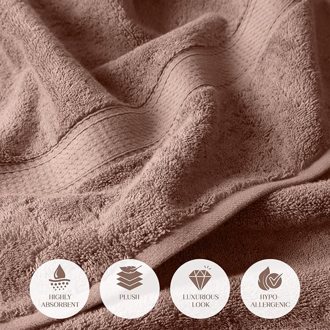 Superior Egyptian Cotton Ultra Plush & Absorbent, 6 Piece Set, Muted Mauve | Quick Dry, Soft Luxury Towel Set, Bath Essentials, Guest Bath, Spa, 2 Bath, 2 Hand, 2 Face Towels, Madeline Towels
