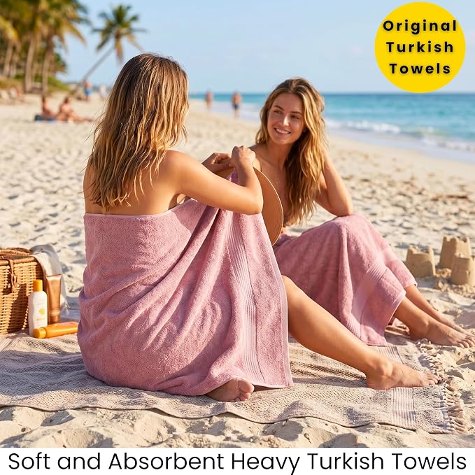 SALBAKOS 2-Piece 100% Turkish Cotton Extra Large Bath Towel 35x70 inch | Premium Hotel Quality Bath Sheet Towels | Thick, Soft, Absorbent, Oversized Bath & Beach Towels (Rose, 2 Bath Sheets)