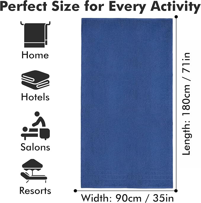 Bath Sheets – 550 GSM Extra Large Bathroom Sheet Set – Pack of 2 Jumbo Towels Royal Blue (71x35in) – 100% Ring Spun Cotton Soft Quick Dry Large Bath Towels for Adults Hotel Spa Bathroom Use