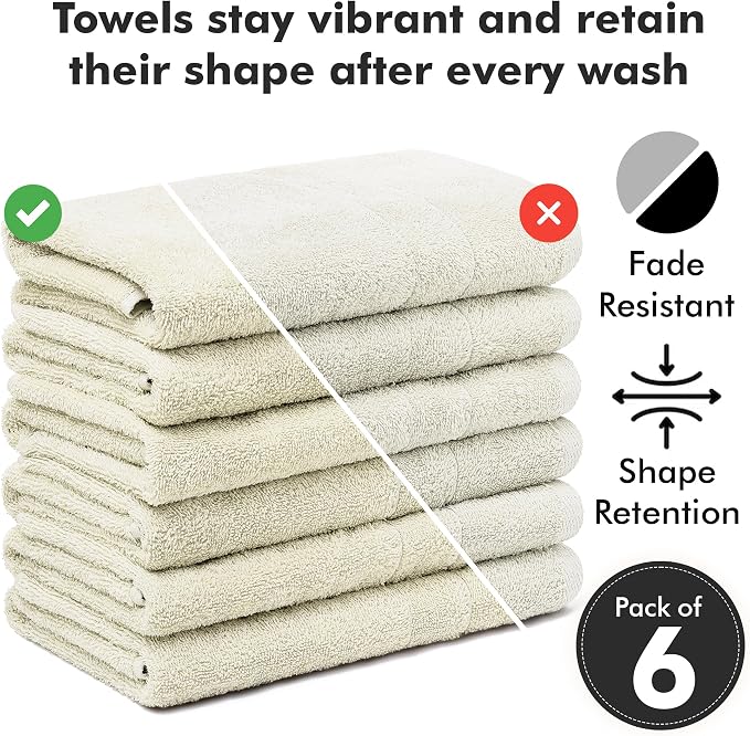100% Ring Spun Cotton Hand Towels for Bathroom – 550 GSM Soft & Absorbent Towel Set– Pack of 6 Small Towel (34x20in) – Quick Dry Luxury Cotton Hand Towels – Ivory