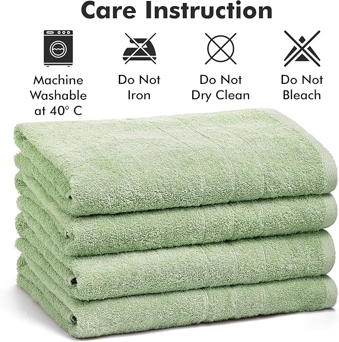 Bath Towels Set of 4 – 100% Ring Spun Cotton Light Green Extra Large Towels for Bathroom, Spa Use (55x28 in) – 550 GSM Super Soft and Quick Dry Large Bath Sheets for Adults