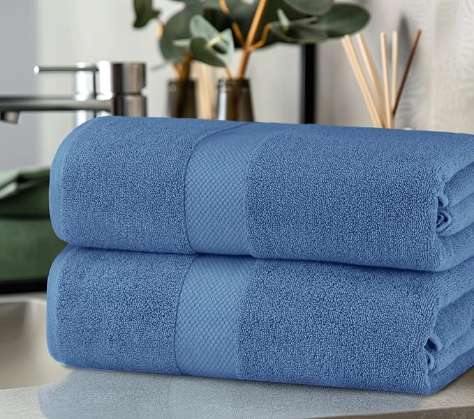 COTTON CRAFT Hotel Spa Luxury Bath Sheet - 2 Pack Oversized Extra Large 40 x 80 Towels - Heavyweight 700 GSM Pure 2 Ply Ringspun Cotton - Soft Absorbent Everyday Use Easy Care Bath Towel Set - Blue