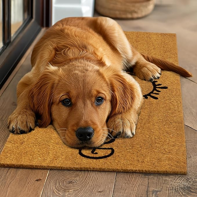 Croft&Cane Good Vibes Evil Eye Welcome Doormat – Extra Wide 17x39 Non Slip Natural Coco Coir Door Mat – Dirt Trapping Indoor Outdoor Large Entryway Rug for Wide Doorways Patio Porch High Traffic Areas