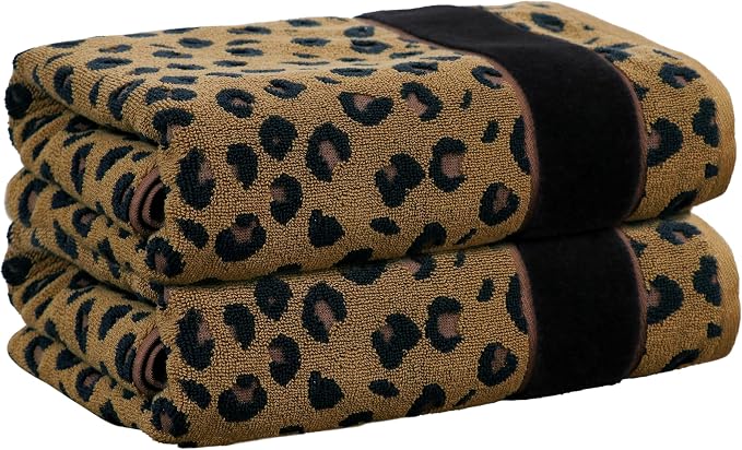 COTTON CRAFT Oversized Bath Sheet - 2 Pack Extra Large 35 x 84 Animal Print Leopard Cheetah Africa Safari 100% Cotton Jacquard Towel - Soft Absorbent Luxury Bathroom Shower Spa 500 GSM Bath Sheet