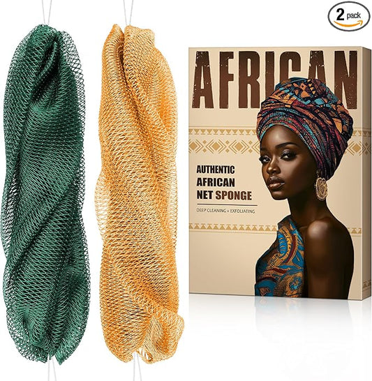 African Net Sponge Authentic - Back Scrub Exfoliating Net Sponge with Knots - 2 Pieces African Bath Sponges for Body Scrubber Exfoliator - Back Washer for Shower Accessories