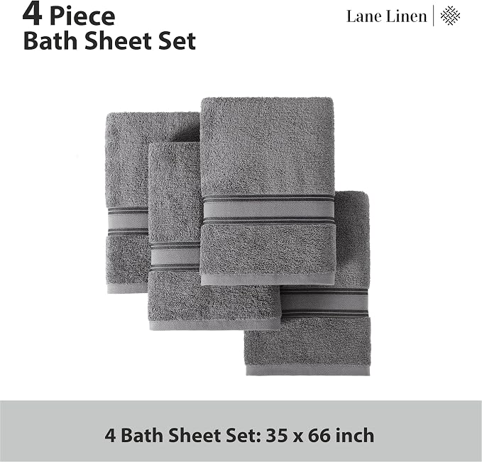LANE LINEN 100% Cotton Bath Towels 4 Pack - Zero Twist, Premium Cotton Large Towels Set for Bathroom - Quick Dry, Soft & Absorbent Extra Large Bath Towel Set - Oeko Tex Certified - Cool Gery