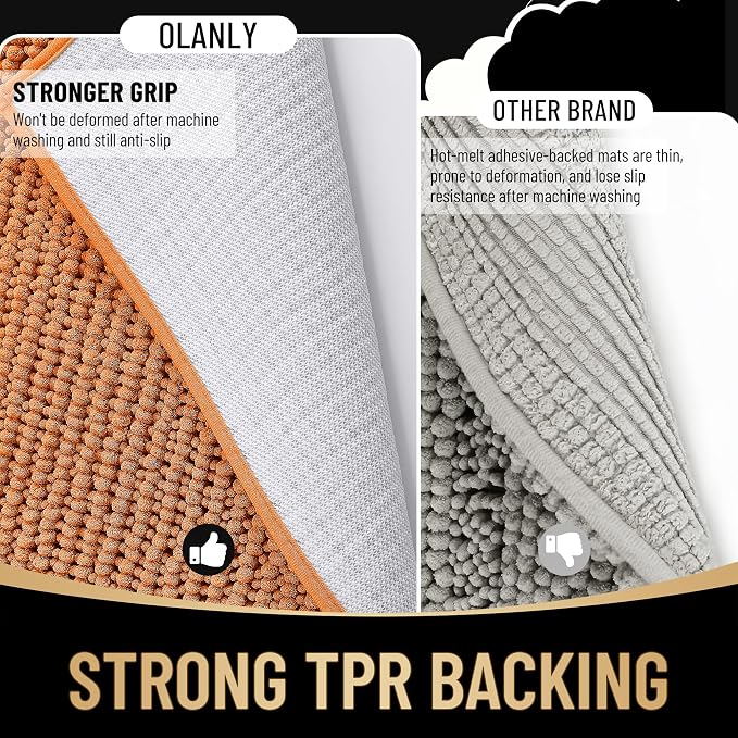 OLANLY Thick Small Bathroom Rugs 24x16, Extra Soft Absorbent Chenille Bath Rugs, Rubber Backing, Machine Wash Dry, Bath Mats for Bathroom Floor, Tub and Shower, Home Decor Accessories, Clay