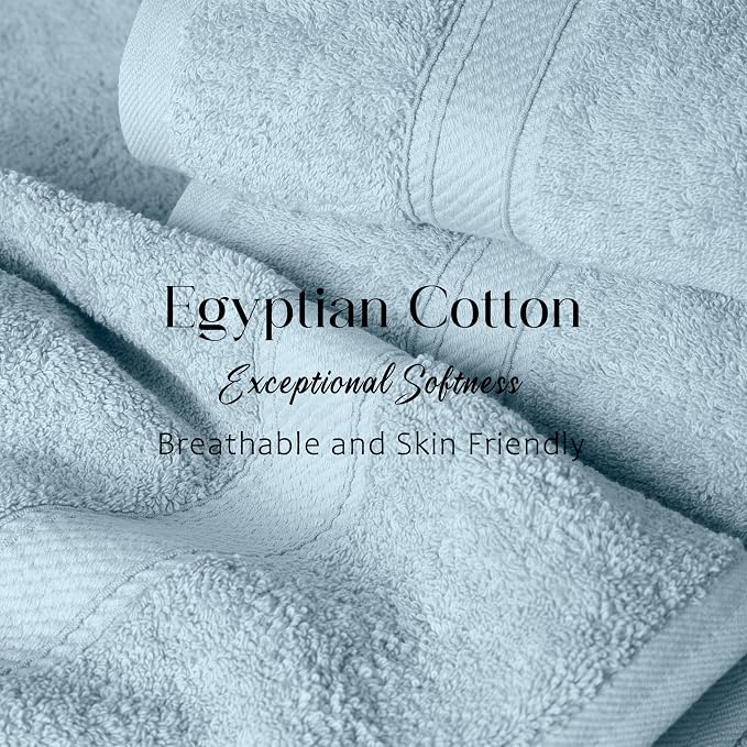 SUPERIOR Egyptian Cotton Plush & Absorbent, Bath Towel Set of 2, Light Blue | Quick Dry, Soft Luxury Towel Set, Bath Essentials for Bathroom, Guest Bath, Spa, 2 Piece Bath, Madeline Towels