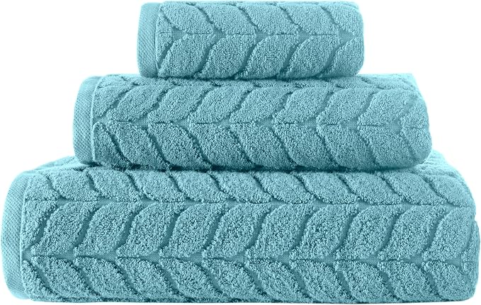 BAGNO MILANO Turkish Cotton Bath Towels, Hand Towels - Soft Plush Jacquard Collection Luxury Towels Set (Aqua Green, Towel Set of 3)