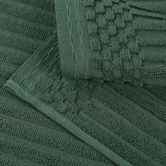 Superior Cotton Hand Towel Set of 4, Daily Use for Bathroom, Kitchen, Guest Bath, Quick Dry Small Towels, Face, Hand, Gym, Spa, Hotel, Absorbent, Essentials, Ribbed, Soho Collection, Forest Green