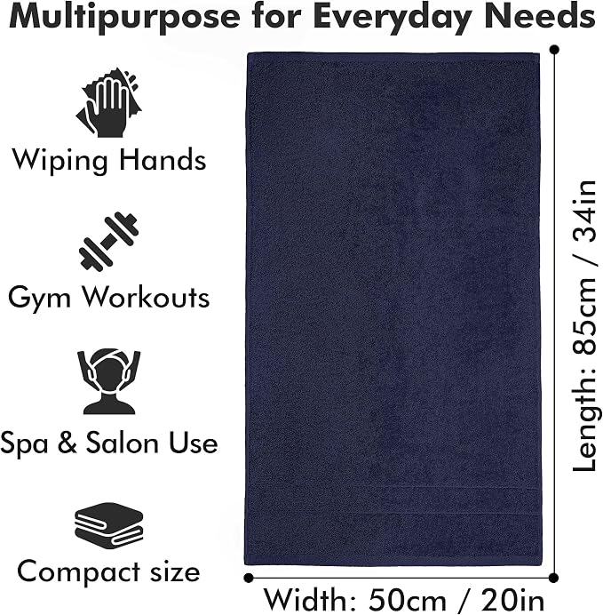 100% Ring Spun Cotton Hand Towels for Bathroom – 550 GSM Soft & Absorbent Towel Set– Pack of 6 Small Towel (34x20in) – Quick Dry Luxury Cotton Hand Towels – Navy Blue