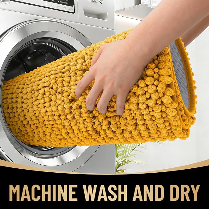 OLANLY Thick Bathroom Rugs 30x20, Extra Soft Absorbent Chenille Bath Rugs, Rubber Backing, Machine Wash Dry, Bath Mats for Bathroom Floor, Tub and Shower, Home Decor Accessories, Golden Yellow