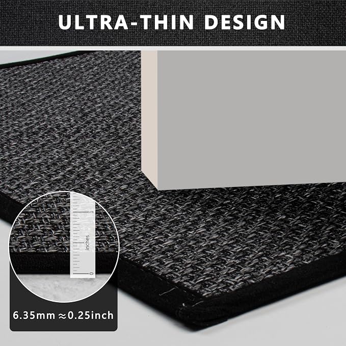 Long Bathroom Rugs Runner with Rubber-Backing, Braided Quick Dry Non Slip Bath Mat for Bathroom Floor Bathtub Sink, Woven Ultra Thin Door Mat, Machine Washable 17" x 47" Black&Grey