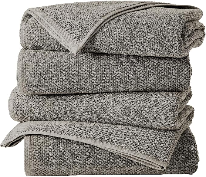 Great Bay Home 100% Cotton 4 Pack 54x27 Bath Towel Set - Absorbent, Quick-Drying, Durable Towels for Bathroom Decor - Low-Twist, Two-Ply Fibers (Dark Grey)