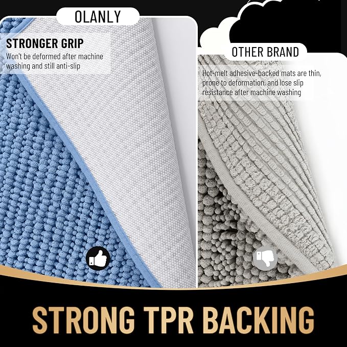 OLANLY Thick Large Bathroom Rugs 70x46, Extra Soft Absorbent Chenille Bath Rugs, Rubber Backing, Machine Wash Dry, Bath Mats for Bathroom Floor, Tub and Shower, Home Decor Accessories, Cornflower Blue