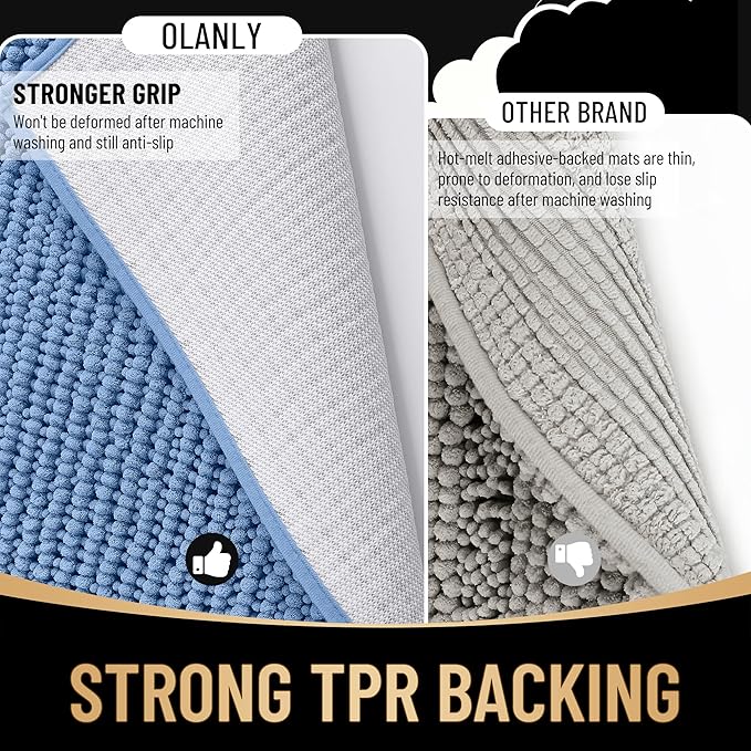 OLANLY Thick Bathroom Rugs 34x21, Extra Soft Absorbent Chenille Bath Rugs, Rubber Backing, Machine Wash Dry, Bath Mats for Bathroom Floor, Tub and Shower, Home Decor Accessories, Cornflower Blue