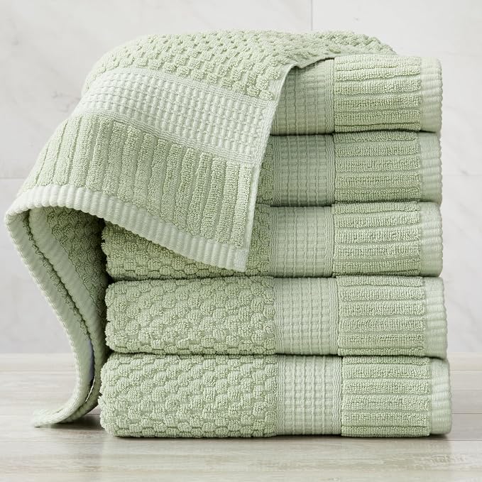 NY Loft 100% Cotton 6-Pack Hand Towel Set | Sage | Oeko-TEX | Quick-Dry | Six 16" x 28" Hand Towels | Super Absorbent | Designer-Styled Texture