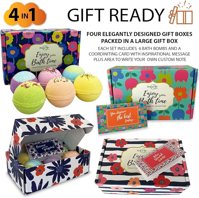 Bath Bombs for Women Gift Set - 24 Natural and Organic Bath Bombs with Essential Oils & Moisturizing Shea Butter, Spa Birthday Gift, Selfcare Gifts, Women, Teen Girls, Bridesmaid Gift