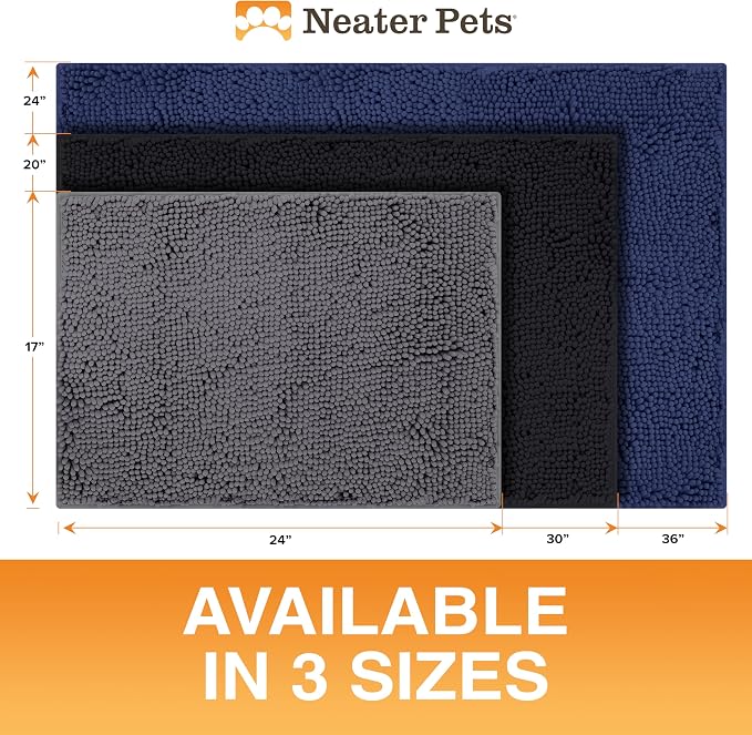 Neater Pets Muddy Paws Dog Door Mat 36” x 24” – Super Absorbent & Quick-Dry Chenille Doormat for Trapping Dirt, Water, Mud - Non-Slip & Machine Washable Pet Rugs for Entryway, Indoor Mud Mats, Black