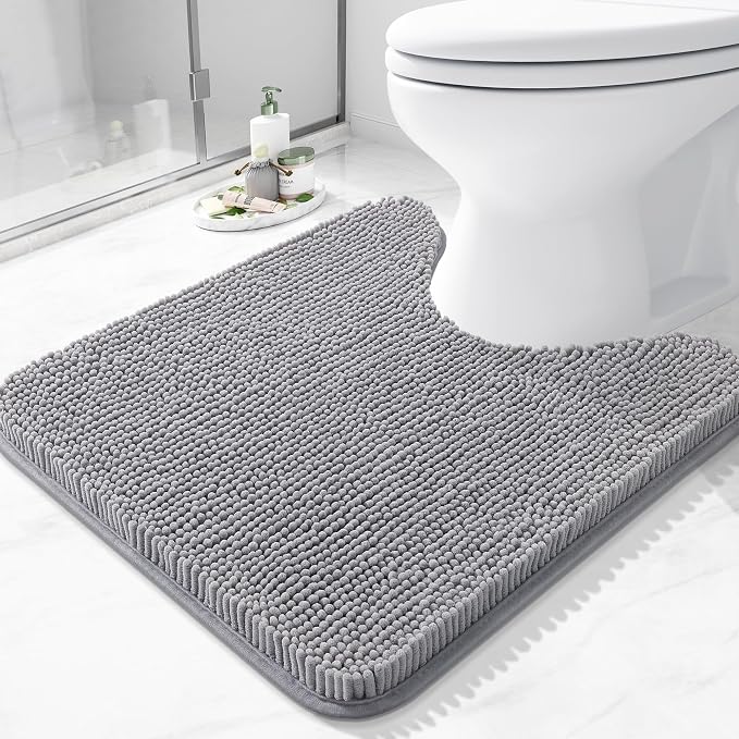 Arotive Bathroom Toilet Rugs U Shaped 20x20, Extra Soft Absorbent Shaggy Chenille Contour Bath Rugs for Toilet, Machine Washable Contoured Bath Mats, Grey