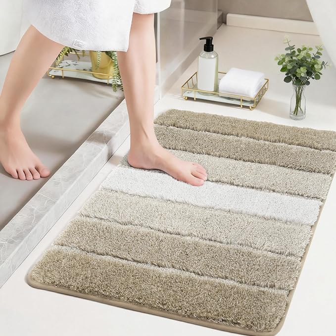 COSY HOMEER Bathroom Rugs 36 x 24, Ultra Soft Absorbent Bath Mat, Non-Slip TPR Backing Stays in Place, Machine Washable Shaggy Rug for Bathroom Floor, Beige