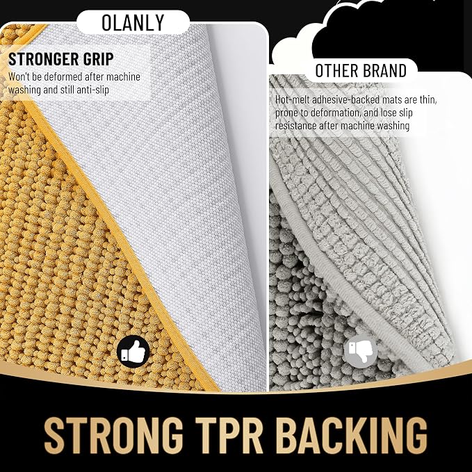 OLANLY Thick Bathroom Rugs 30x20, Extra Soft Absorbent Chenille Bath Rugs, Rubber Backing, Machine Wash Dry, Bath Mats for Bathroom Floor, Tub and Shower, Home Decor Accessories, Golden Yellow