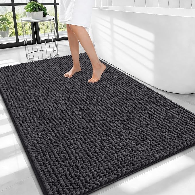 OLANLY Thick Large Bathroom Rugs 40x32, Extra Soft Absorbent Chenille Bath Rugs, Rubber Backing, Machine Wash Dry, Bath Mats for Bathroom Floor, Tub and Shower, Home Decor Accessories, Dark Grey