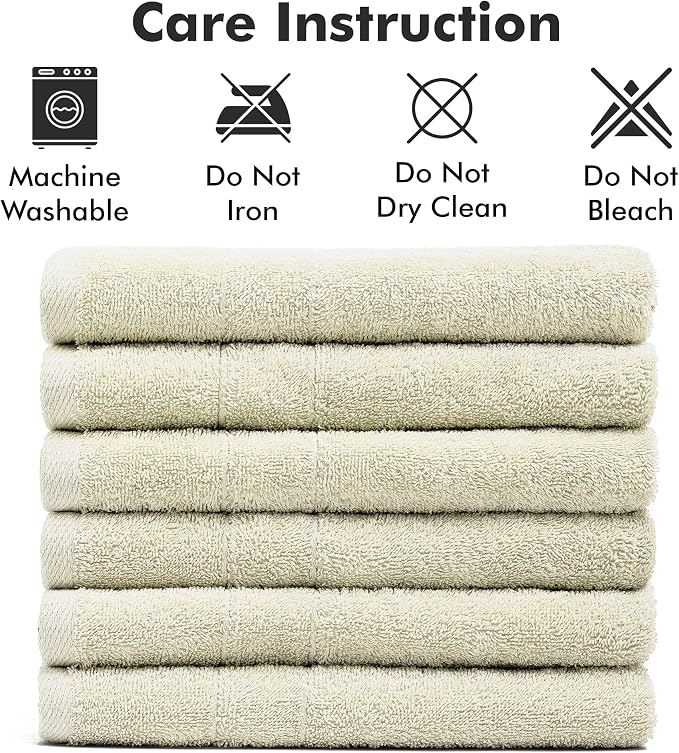 100% Ring Spun Cotton Hand Towels for Bathroom – 550 GSM Soft & Absorbent Towel Set– Pack of 6 Small Towel (34x20in) – Quick Dry Luxury Cotton Hand Towels – Ivory