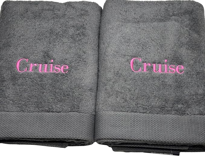 Set of 3 Personalized Towels - Customized Turkish Bath Towel - Cotton Towel Set -Monogrammed Towels with Initials Name Embroidery - Custom (Anthracite, 3 Pieces - Towel Set)