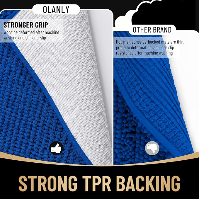OLANLY Thick Bathroom Rugs 30x20, Extra Soft Absorbent Chenille Bath Rugs, Rubber Backing, Machine Wash Dry, Bath Mats for Bathroom Floor, Tub and Shower, Home Decor Accessories, Royal Blue