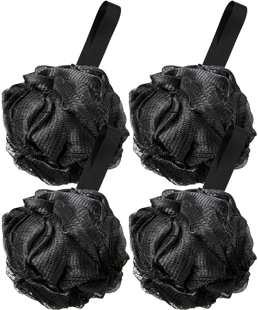 4 Pack Black Bath Loofah Sponge 60g Shower Mesh Ball - Exfoliating Body Scrubber for Men & Women - Durable Shower Puff Bath Loofa for Soothe Skin Accessories - Soft Pouf Body Scrub Lufas for Women