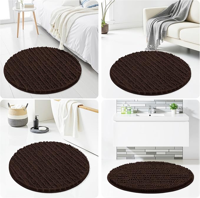 Smiry Bathroom Rugs Mat Round 30x30, Soft Absorbent Chenille Bath Rugs, Non Slip Rubber Backing Machine Washable Quick Dry Bath Mats for Bathroom Floor, Tub, Shower, Home Accessories, Brown