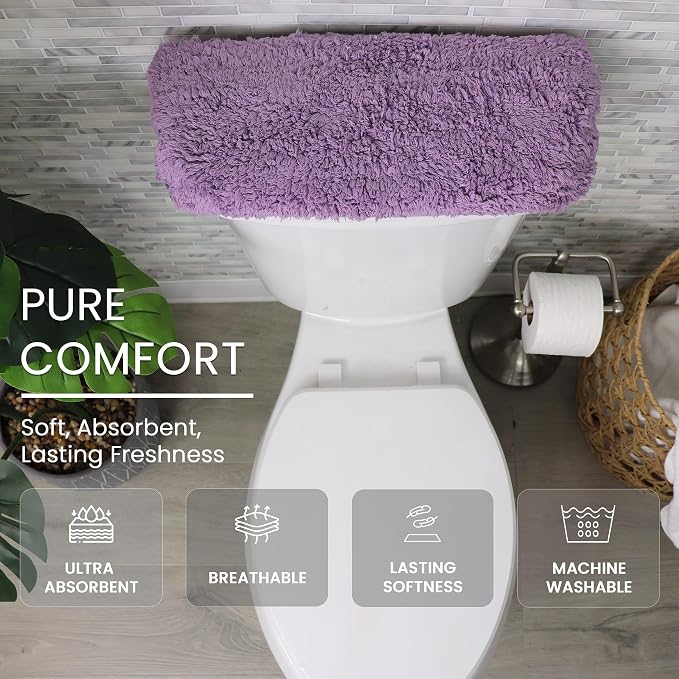 Home Weavers Allure Collection Cotton Toilet Tank Lid Rug for Bathroom, Soft Absorbent, Machine Washable Toilet Tank Top Rug, 10"x22" Purple