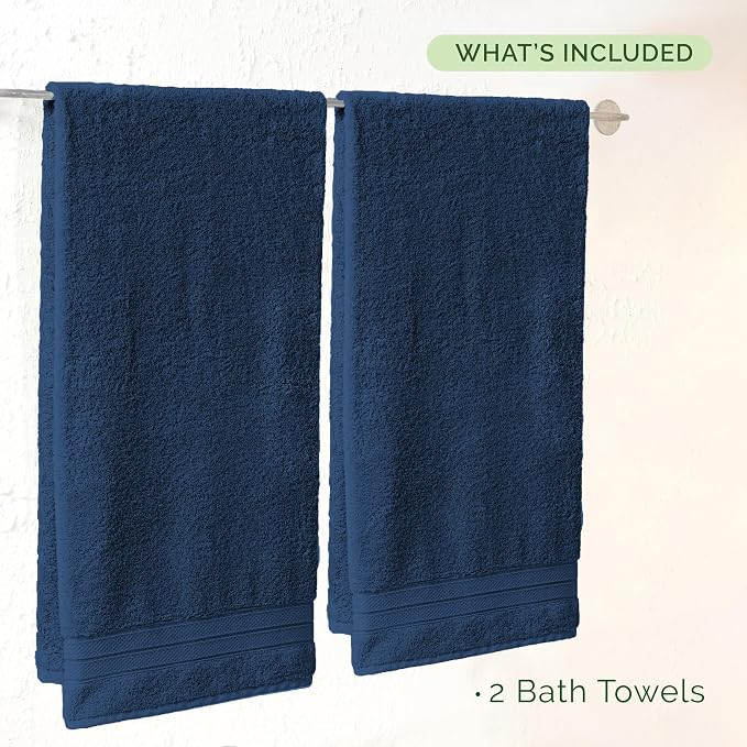 Elegant Comfort Three Line Popcorn Towel Set for Bathroom 27 x 54 inches, Premium Hotel Quality 2-Pack Bath Towels, 100% Turkish Cotton, Soft and Durable, Quick Dry and Highly Absorbent, Navy Blue
