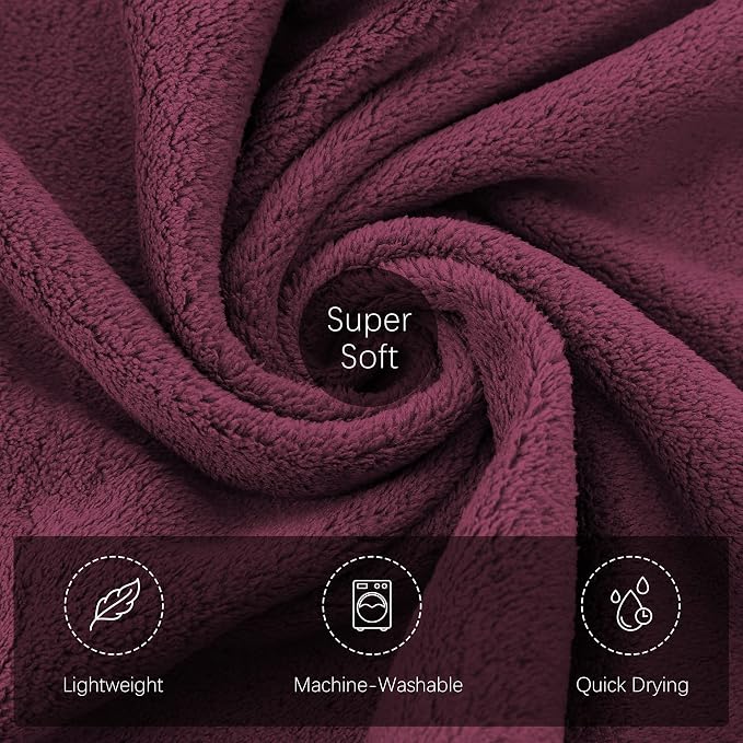 TENSTARS Silk Hemming Hand Towels for Bathroom - Quick Drying - Ultra Soft Microfiber Absorbent Towel for Bath Fitness, Gym, Shower, Hotel, and Spa - 16x28 Inch | Set of 6, Burgundy