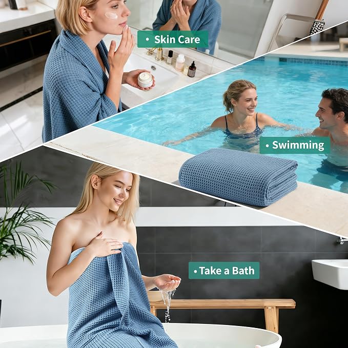 MICROFI Microfiber Waffle Bath Sheet, Quick Dry, Lint Free, 40 x 80 inches (101.6 x 203.2 cm), 1 Count, 430 GSM (Blue)