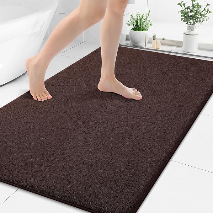 Smiry Memory Foam Bath Mat 50x30, Extra Soft Bathroom Rug, Ultra Absorbent, Quick Dry, Machine Washable Bathroom Mat for Shower, Tub & Floor Decor, Brown