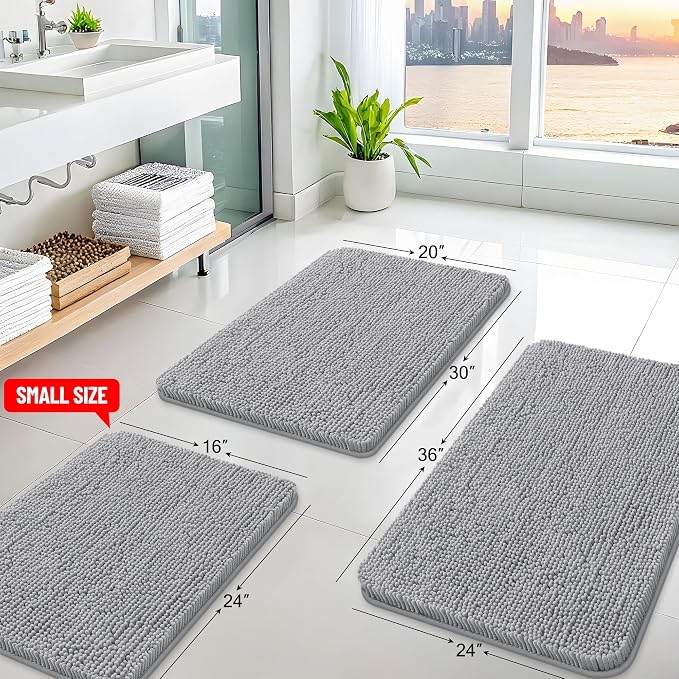 Arotive Bathroom Rugs 59x24, Extra Soft Absorbent Shaggy Chenille Bath Rugs, Machine Washable Rubber Backing Bath Mats for Bathroom Floor Tub and Shower, Home Decor Accessories,Light Grey