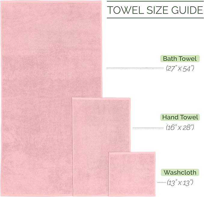 Elegant Comfort Luxury 6-Piece Towel Set, Premium Soft 100% Turkish Cotton, Three Line Popcorn Design 2 Bath Towels, 2 Hand Towels and 2 Washcloths Towel Set - Quick-Drying and Absorbent, Dusty Pink