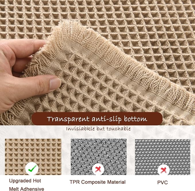 DWCN Set of 2 Waffle Boho Bathroom Mats, Non Slip Bath Rug Set for Bathroom Floor, Super Absorbent Shower Mats for Tub, Washable Kitchen Rugs for Farmhouse Home Decor, 16" x 24" Plus 24" x 48", Brown